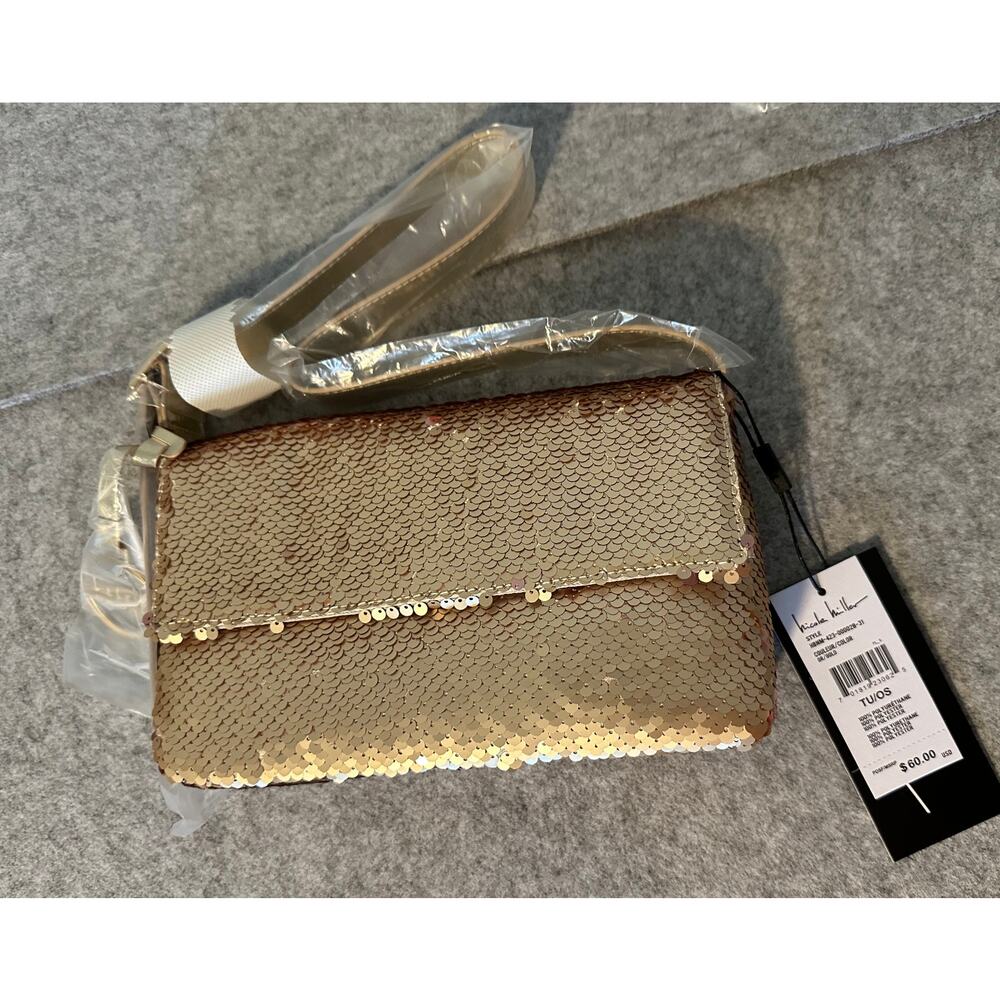 New Nicole Miller Gold Sequin Bag